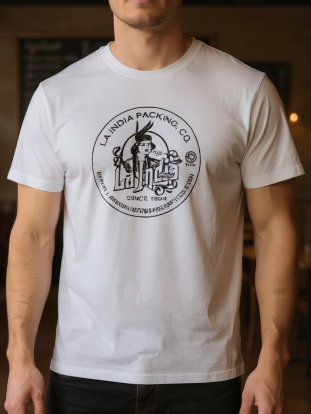 La India Packing Company Laredo TX Graphic Logo Tee Shirt Men's Large White